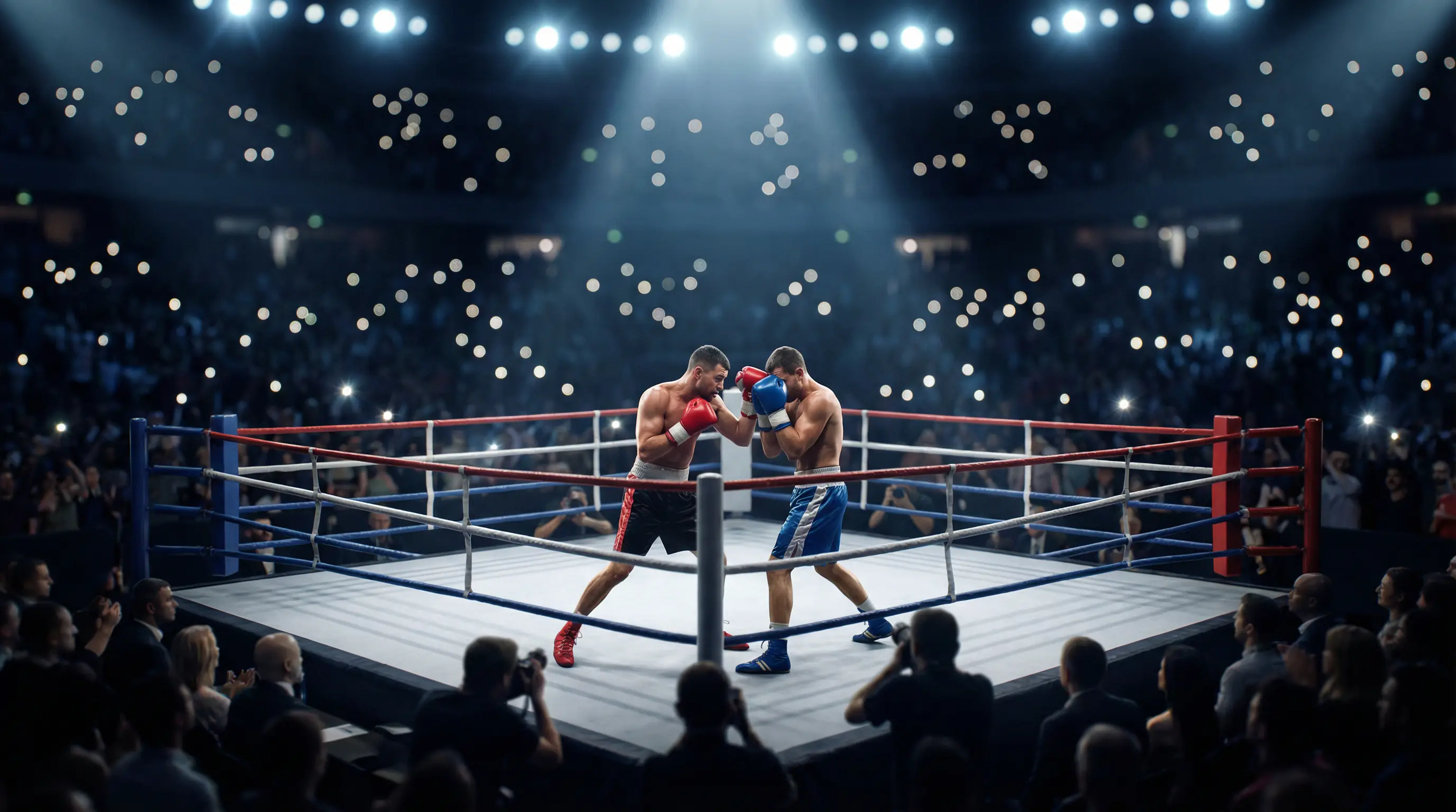 Publikum verfolgt einen Boxkampf live in einer Arena – Boxen Livewetten