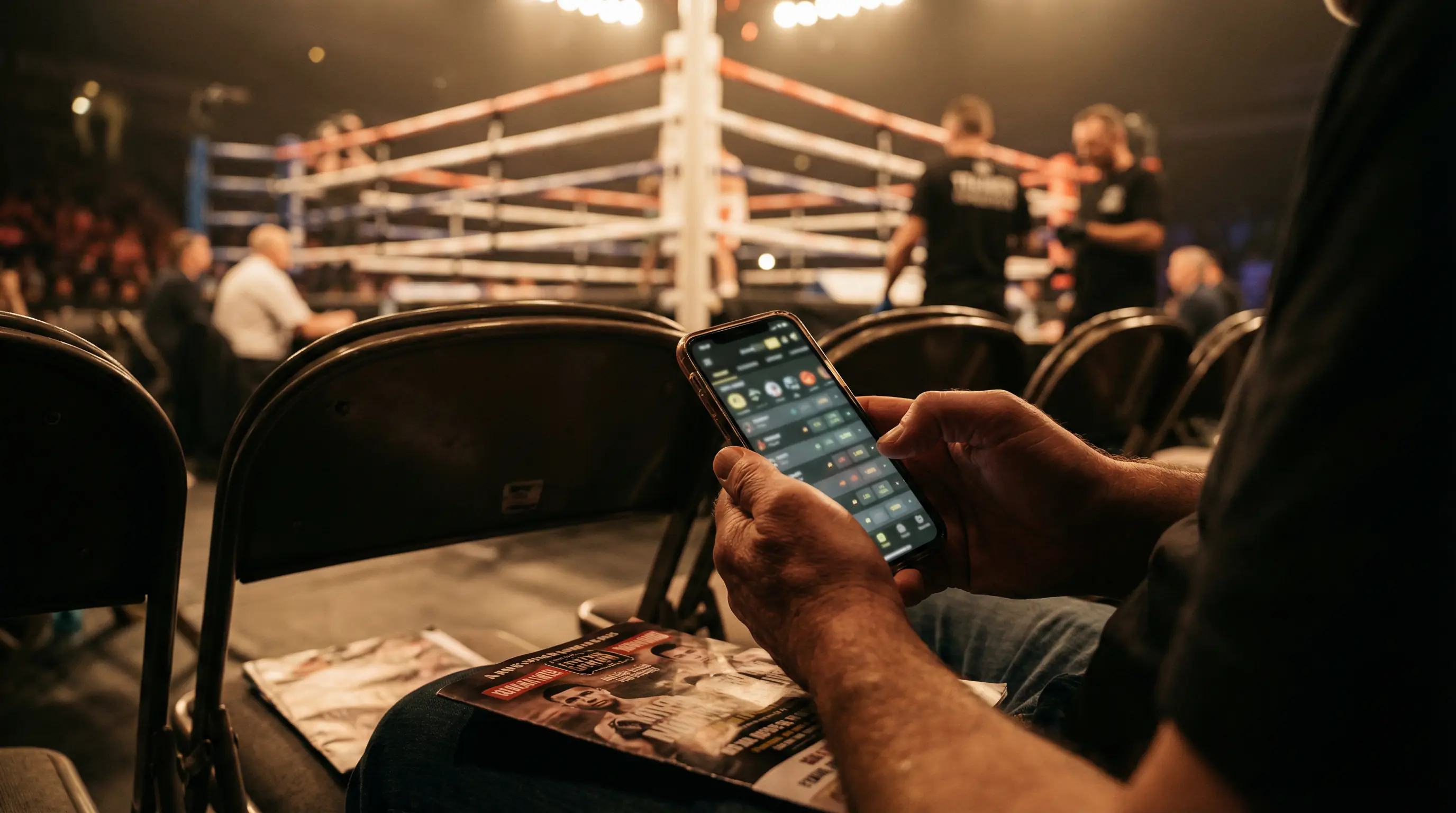 Nahaufnahme einer Quotentafel neben einem Boxring – Boxen Quoten lesen