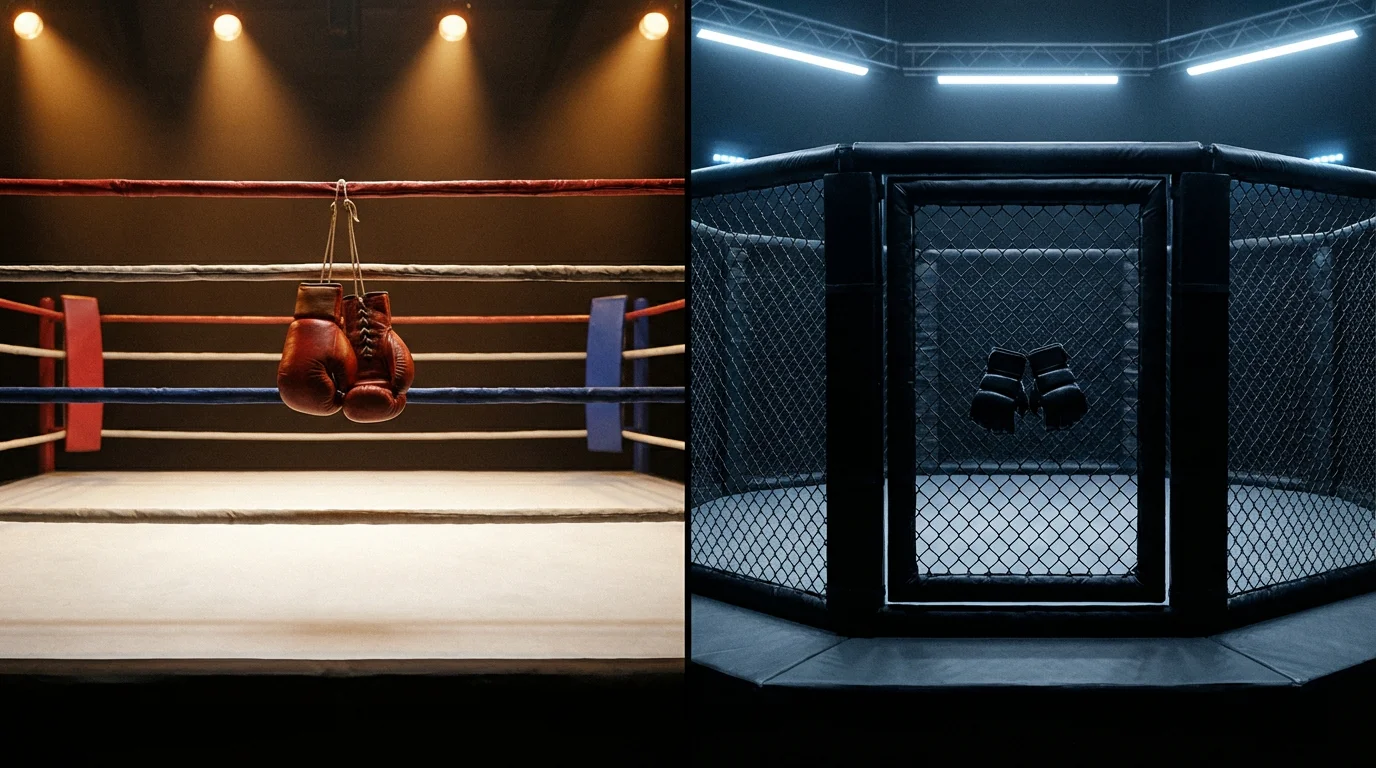 Boxen vs. MMA Wetten – Boxring und MMA-Käfig nebeneinander