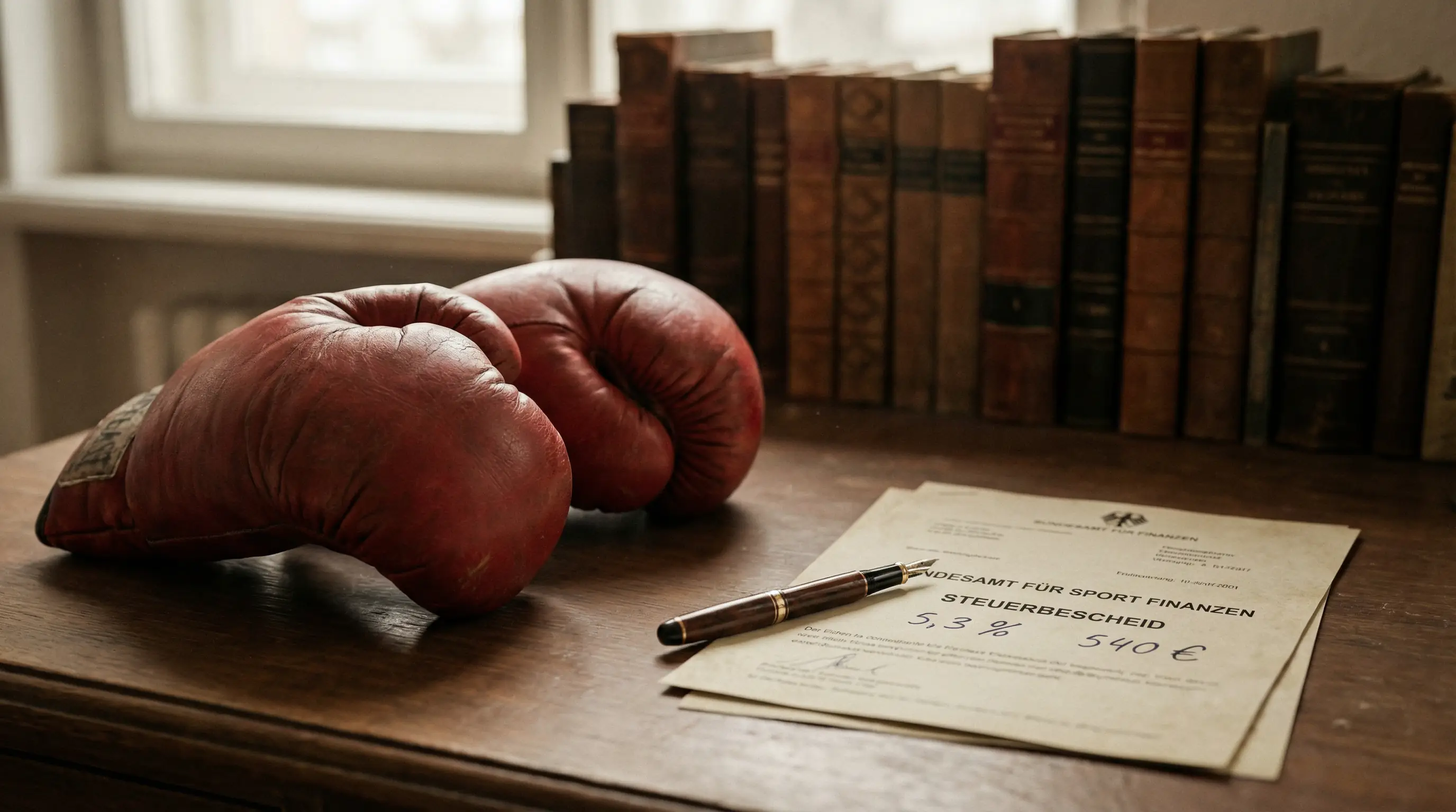 Boxen Wetten Steuern – Dokument mit Steuersatz neben Boxhandschuhen