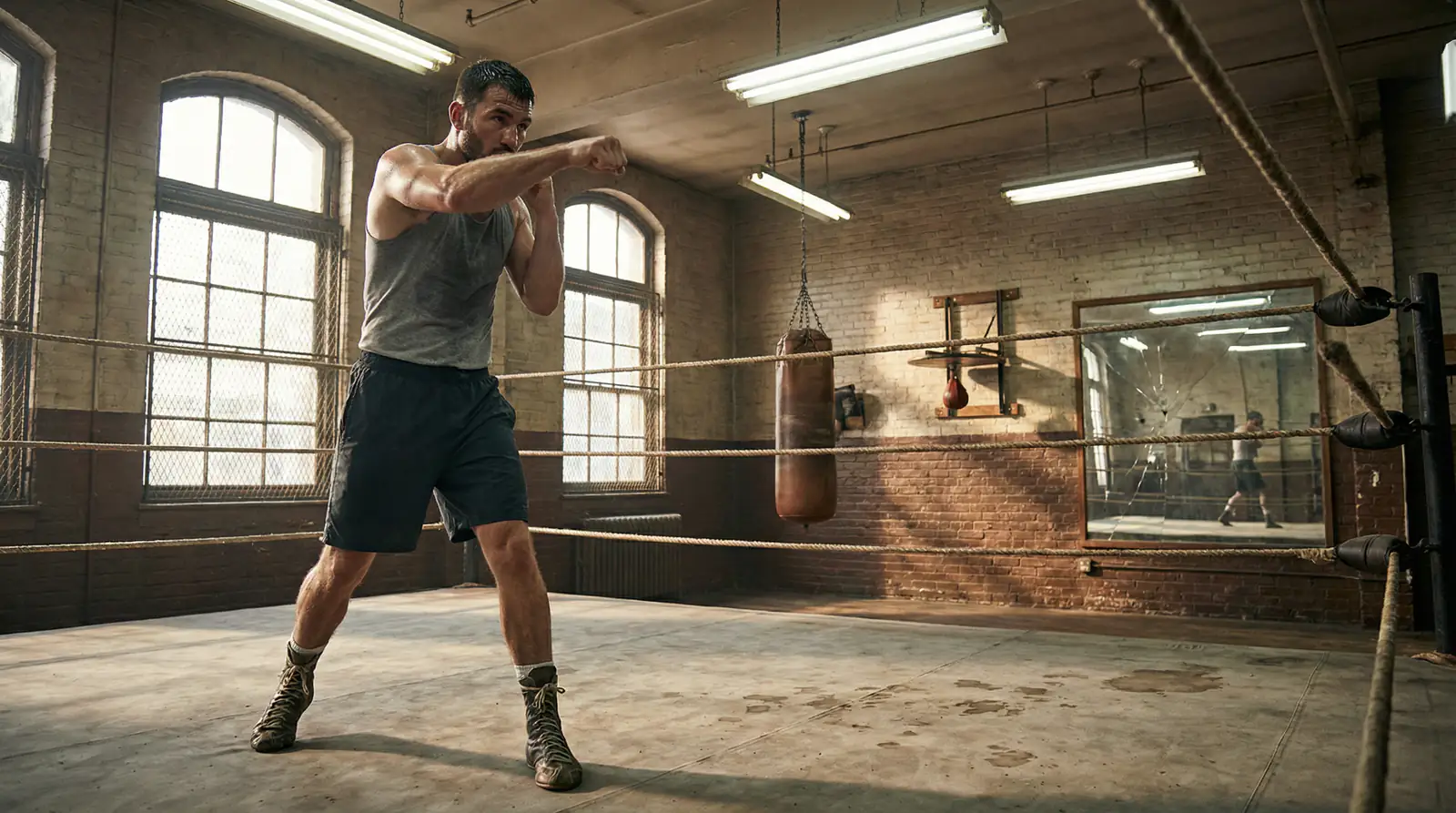 Boxer im Trainingscamp beim Schattenboxen – Boxeranalyse und Kampfstile für Sportwetten