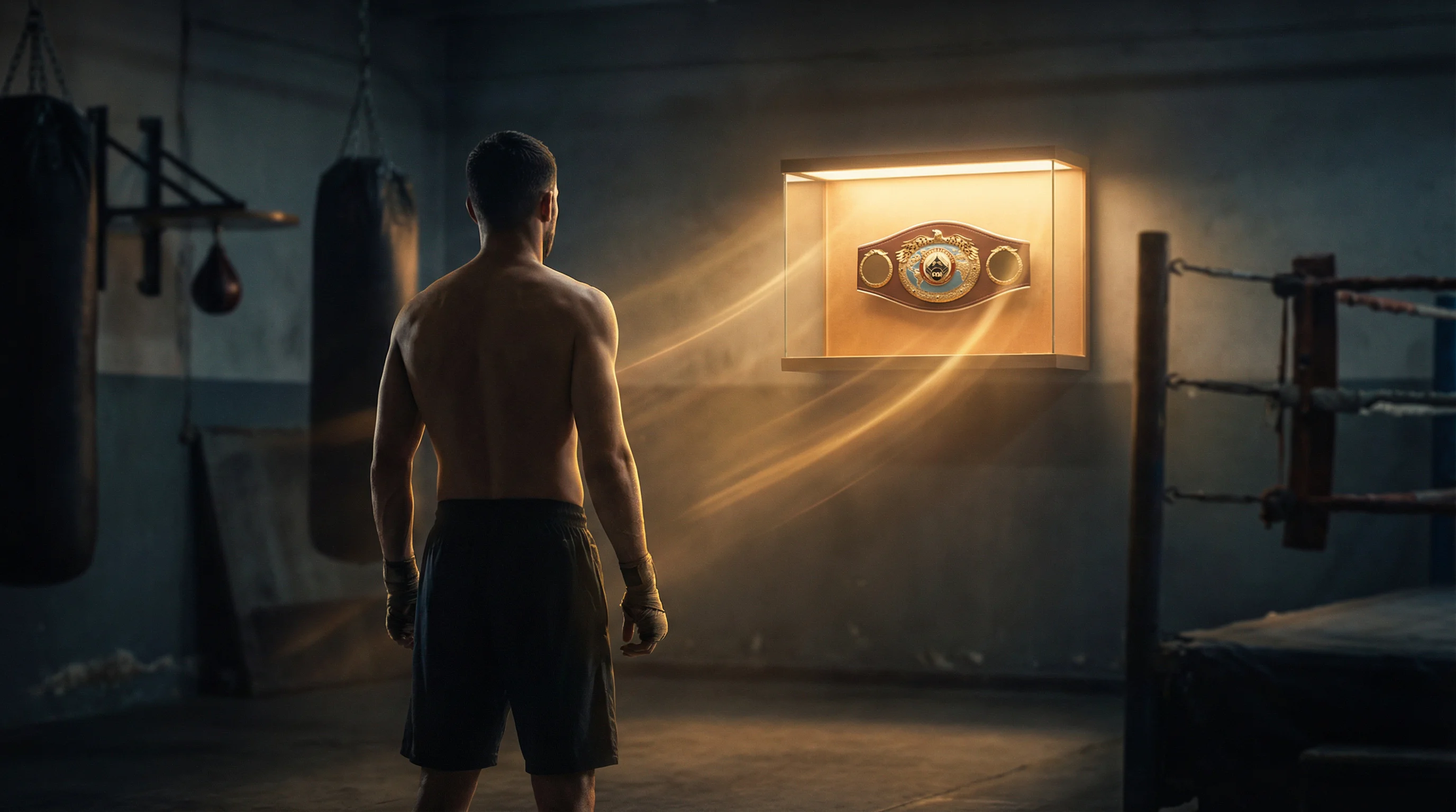 Boxer trainiert im Ring mit Blick auf einen Meisterschaftsgürtel – Langzeitwetten im Boxen
