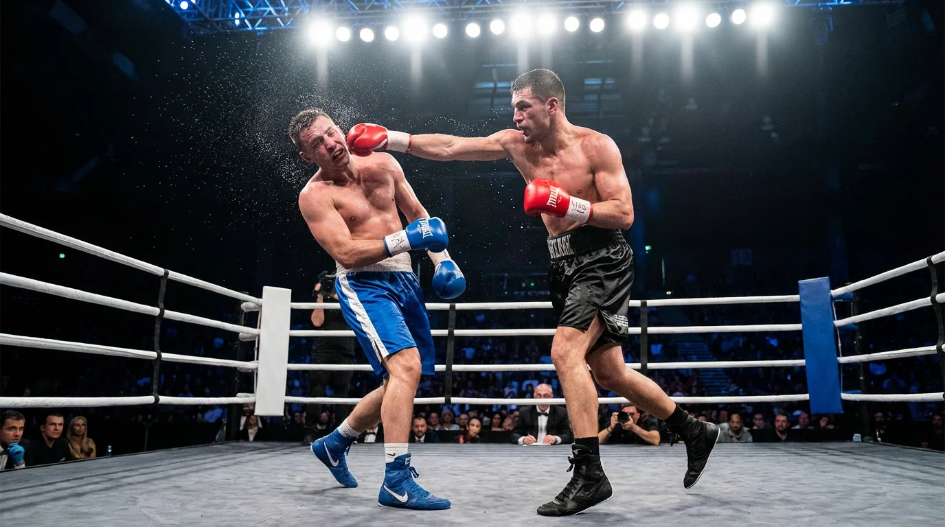 Boxer landet einen entscheidenden Treffer am Kinn des Gegners – K.O.-Wette Boxen