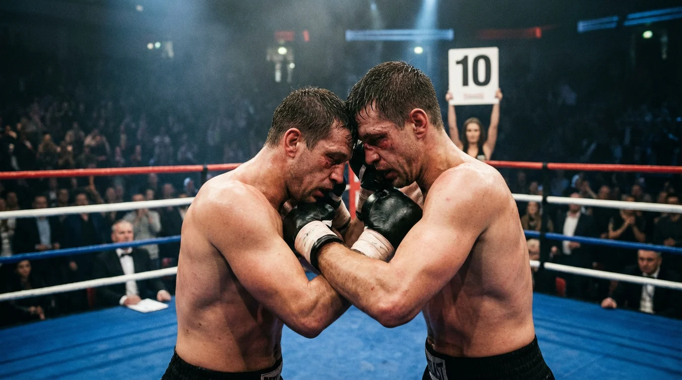 Zwei Boxer im Nahkampf während einer späten Runde – Über/Unter Rundenwette